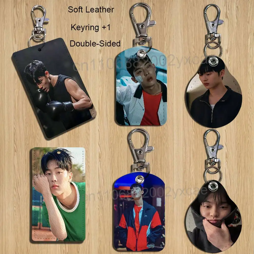 

cool WH C1 Choi Hyun-wook Rectangle ID Card Case Keychain Access Card Bag Key Tag Ring Leather Card Holder Key Ring Access