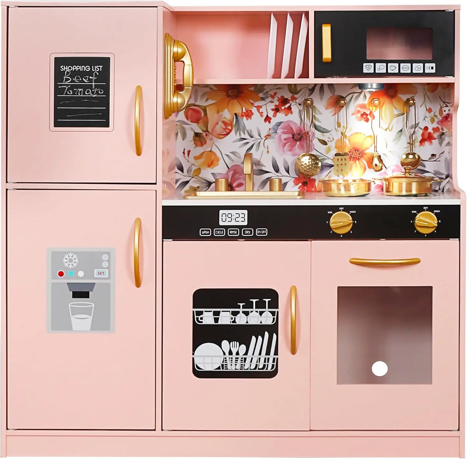 Drewniany zestaw zabawek kuchennych do zabawy ze światłem, zabawka do udawania zestaw kuchenny dla dzieci, zlew i zabawka z kuchenką mikrofalową, maluch Coo