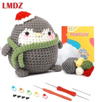 LMDZ Grey Penguin DIY Animal Beginners Kniting Kit for Adults and Kids with Crochet Accessories and Instructions