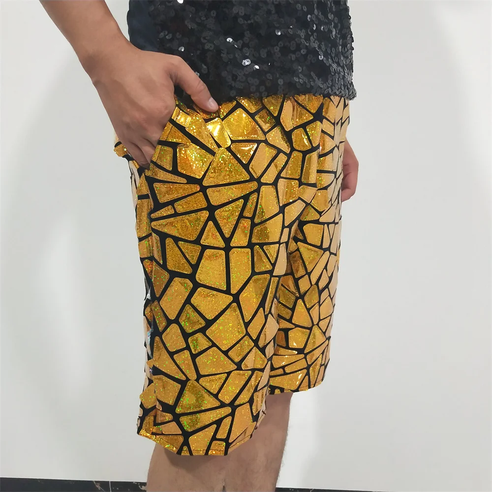 Men's Yellow Sequins Shorts Nightclubs Bars Leisure Stage Costumes Slim Fitting Fashionable Singer DJ Stage Performance Costumes