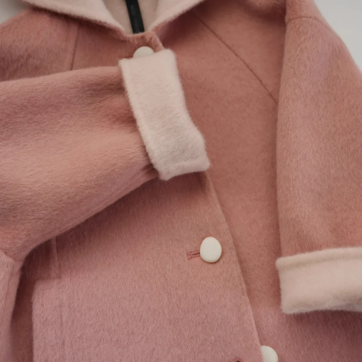 معطف صوفي وردي مزدوج الجوانب للفتيات لخريف وشتاء 2026 معطف صوفي جديد لطيف للأطفال متوسط الطول #5