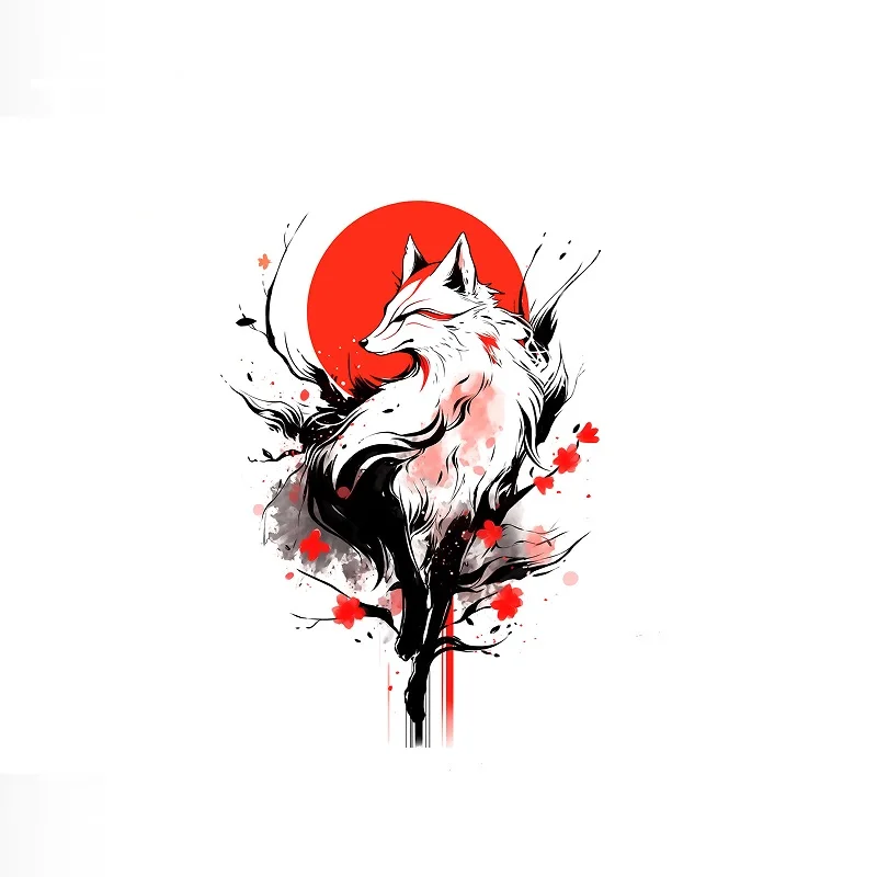 Japanese Kitsune Fox, Print Art Canvas Poster, For Living Room Decor, Home Wall Picture
