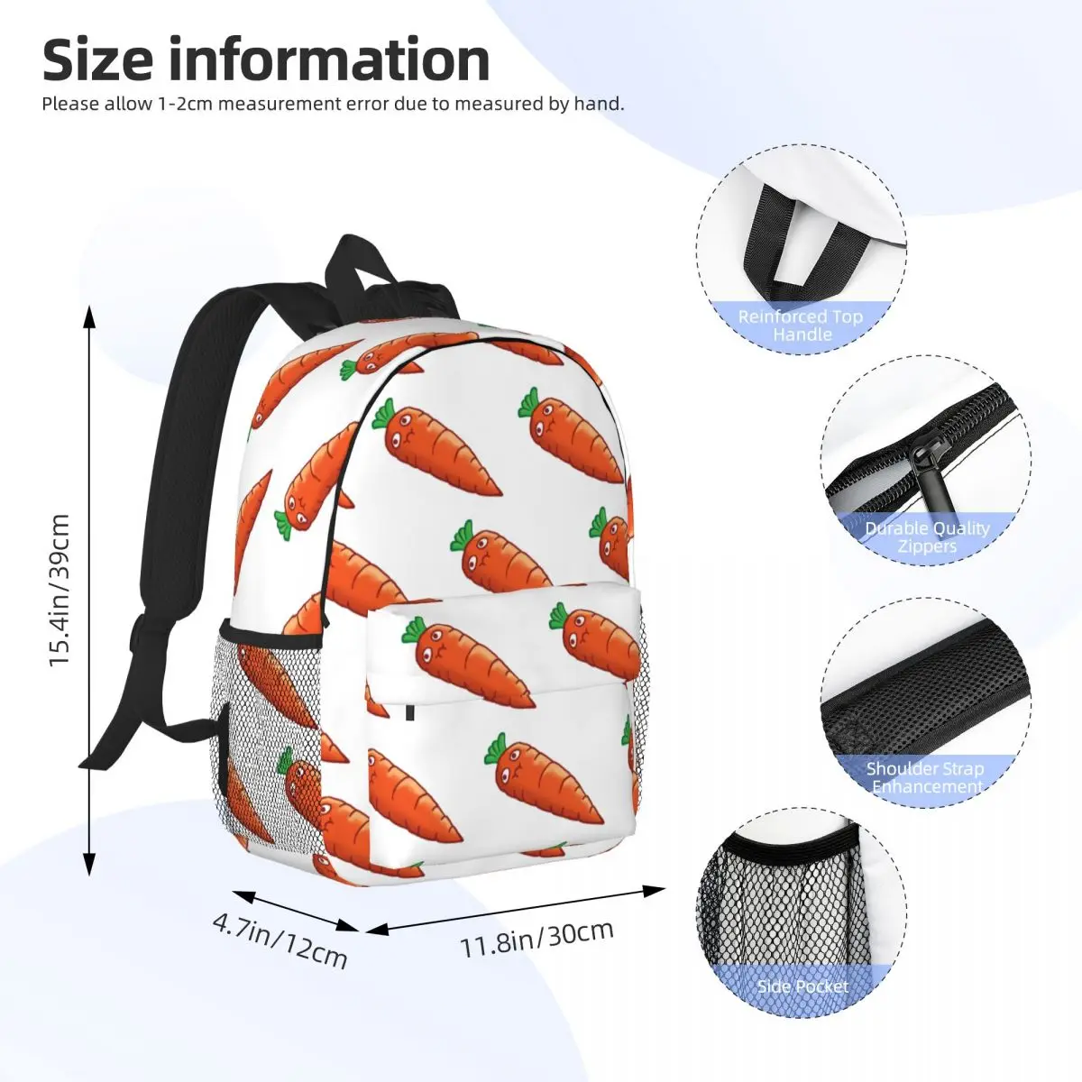 Carrot Backpacks Boys Girls Bookbag Casual Children School Bags Laptop Rucksack Shoulder Bag Large Capacity