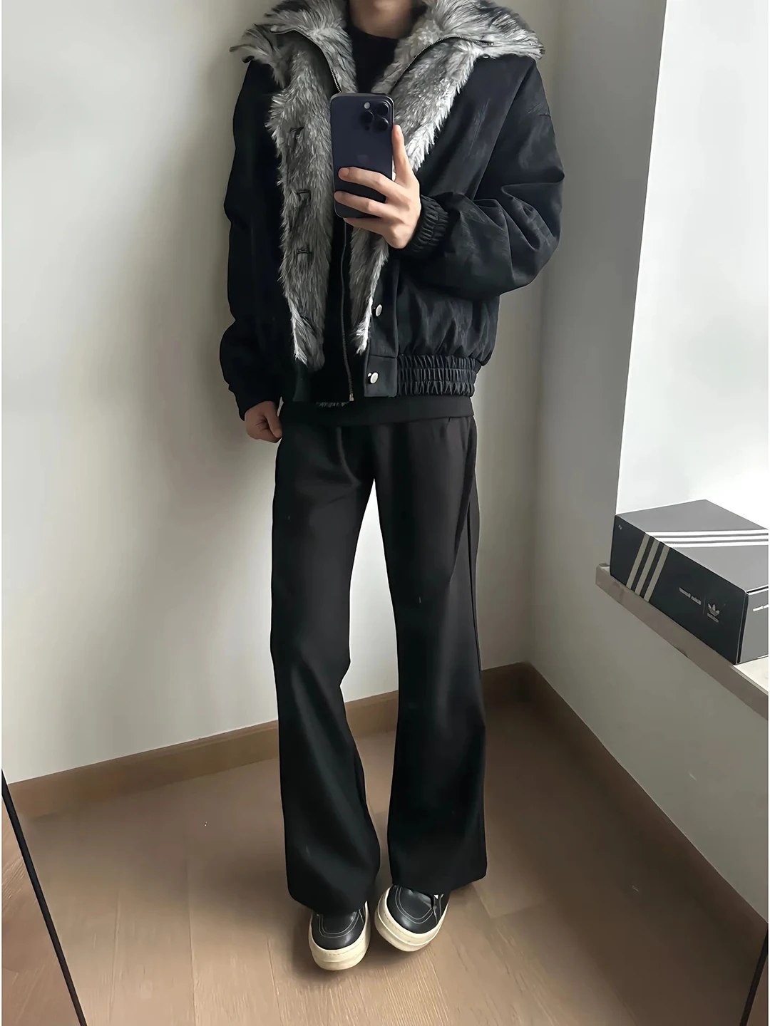 Men's Thickened Fleece Lined Cotton Jacket Winter Warm Outerwear Double Layer Fur Collar Cleanfit Style Standard Sleeve Coat