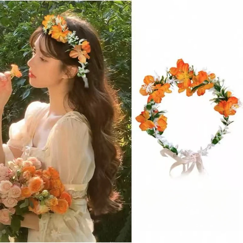 

1pc Floral Crown Headband Boho Flower for Festival Birthday Girls Wedding Hair Accessories Simulated Vine Woven Halo