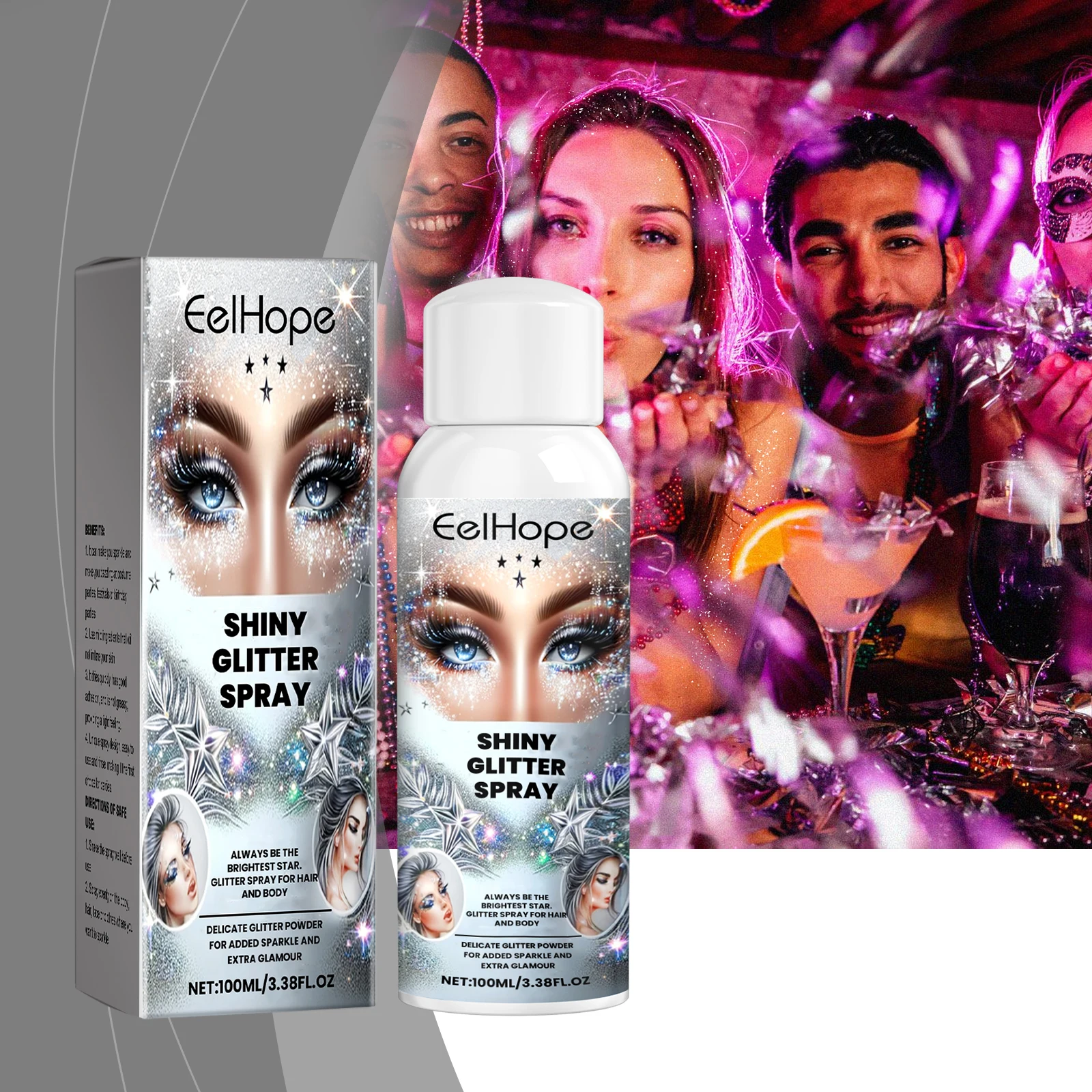 Shimmer Glitter Spray - Hair & Body Highlighter with Subtle Shine, Ideal for Parties, Festivals & Celebrations