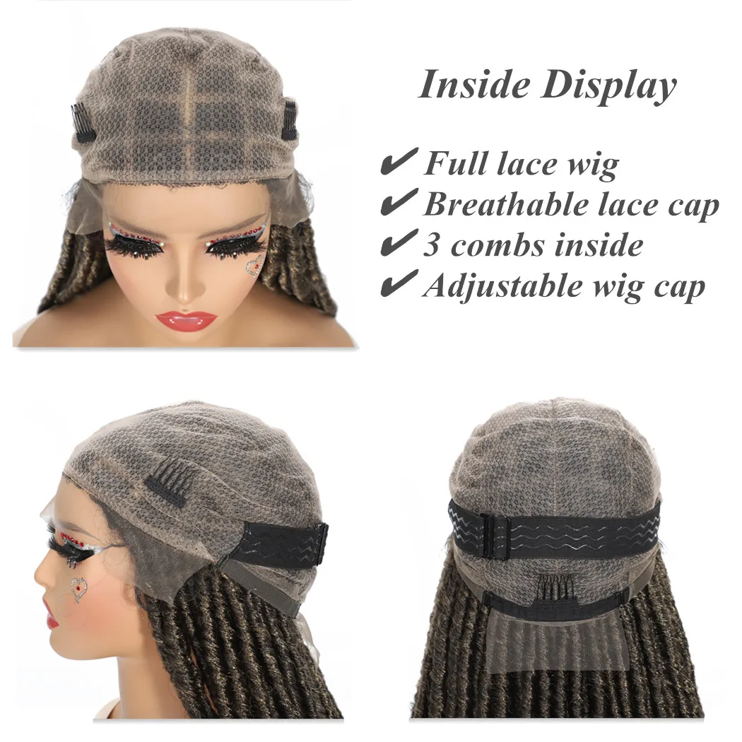 女性用フルレース合成ウィッグ ロングドレッドヘアウィッグ ベビーヘア付き カラーT4/27 ノットレスレースウィッグ 黒人女性用 デイリーユース