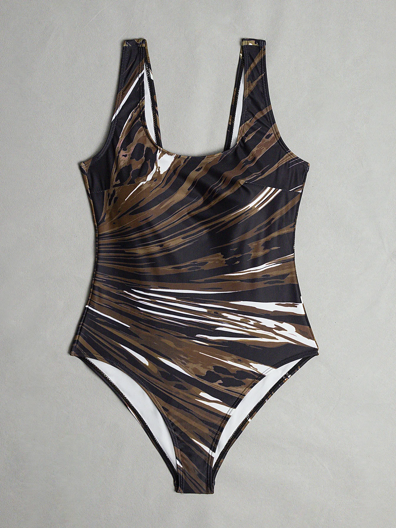 

Женский слитный купальник с геометрическим принтом в кофейную полоску, в стиле базового топа-майки, с круглым вырезом, модный спортивный дизайн, скрывающий живот, утягивающий, облегающий, купальник-накидка.