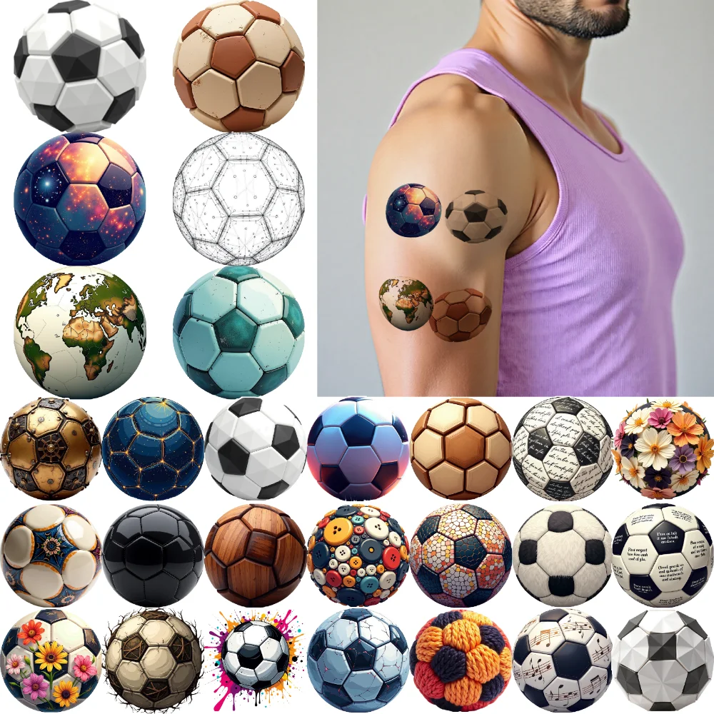 28 قطعة كرات النحت الوشم المؤقت ملصقات الوشم المؤقت كرات كرة القدم مقاوم للماء ملصقات الجسم طويلة الأمد للفتيات