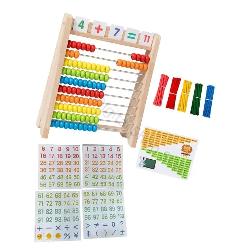 96BA Lernspielzeug aus Holz, Abakus, Zählen, enthält Zahlenkarten und Additions- und Subtraktionstabelle für Kinder – Detail 10