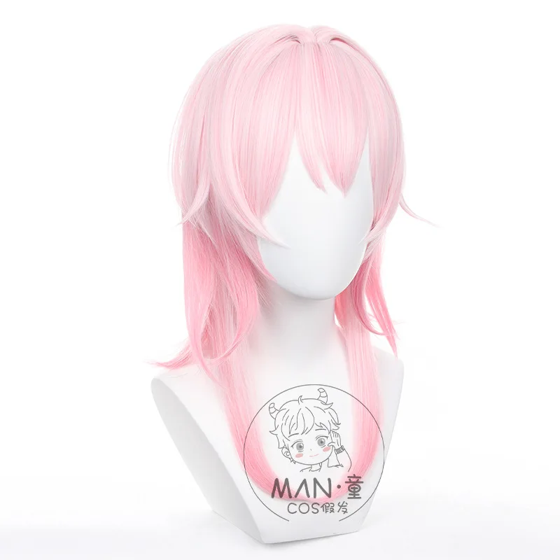 هونكاي: ستار ريل 7 مارس شعر مستعار كوسبلاي مقلد فروة الرأس وردي متدرج شعر قصير هدية الهالوين