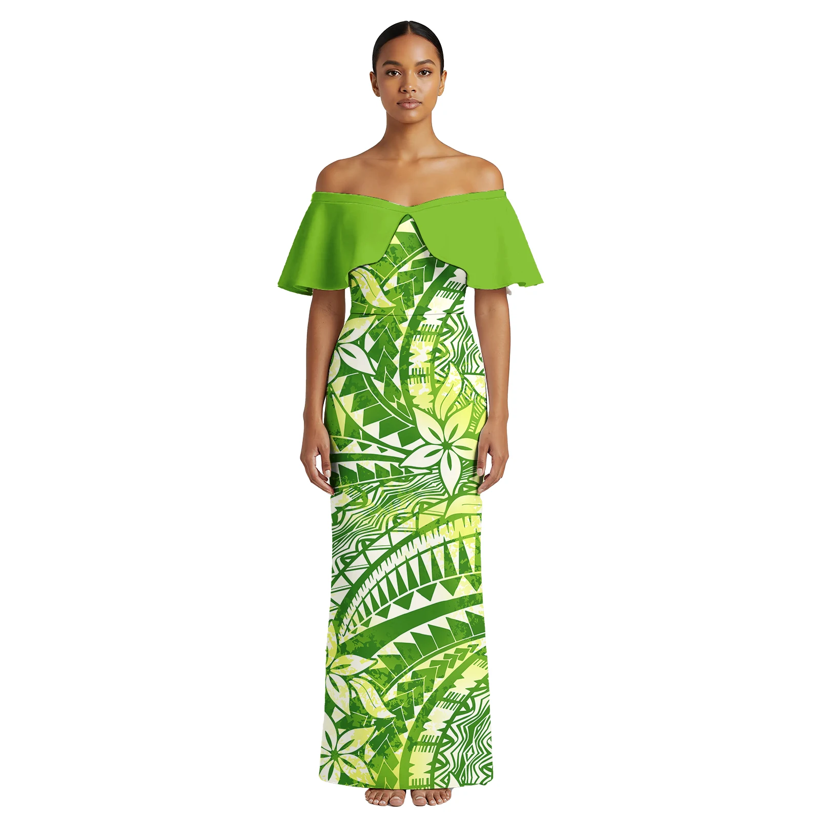 Plumeria Print Custom Logo Clothing Samoan Casual Beach Lady Maxi Skirts Polynesian Plus Size Ladies Wear Women's Aloha Dresses