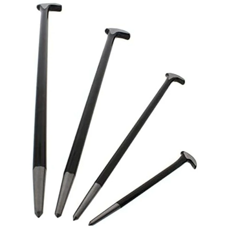 Rolling Head Pry Bar Set para senhoras, pé mecânico Pry Bar, preto e prata aço calcanhar alavanca, 6 polegadas, 12 polegadas, 16 polegadas, 4 peças
