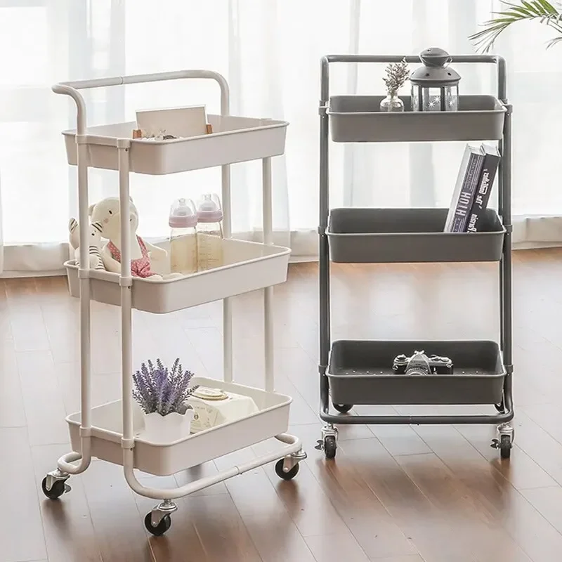 3-Layer Kitchen Storage Racks Parlor Bathroom Office Shelf Gadget Stainless Steel Holder Trolleys Food Clothes Sundry Organizer