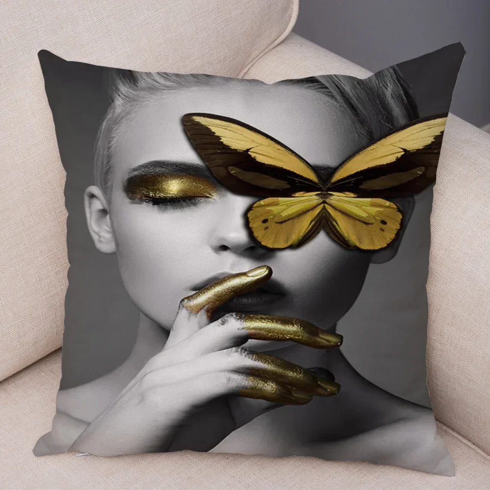 Abstract Fashion Sexy Girl Flower Graffiti Soft Plush Throw Cushion Cover Decor Nordic Pillowcase Vintage Pillow Case for Sofa