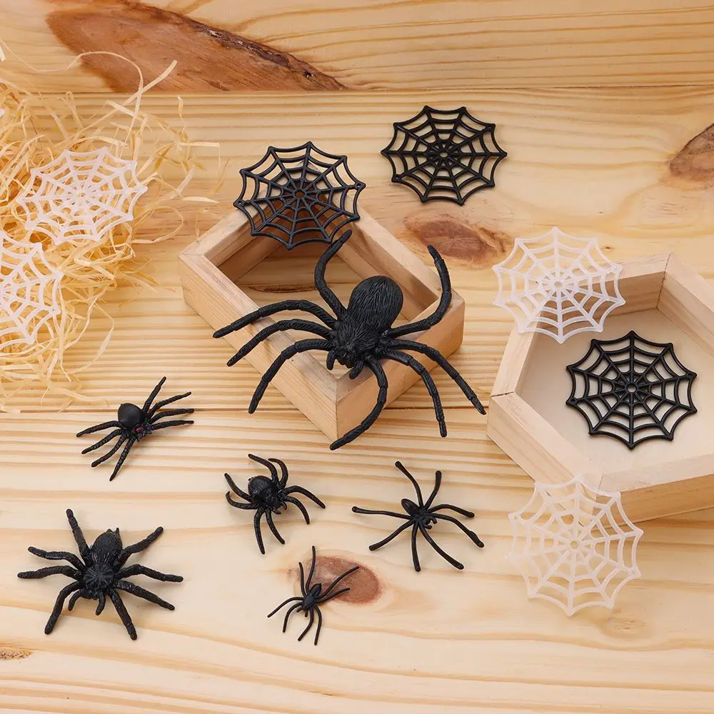 20Pcs/Pack Black Novelty Toy Spider Web Haunted House Prop Decorative Spiders Prank Toys Plastic Fake Spider