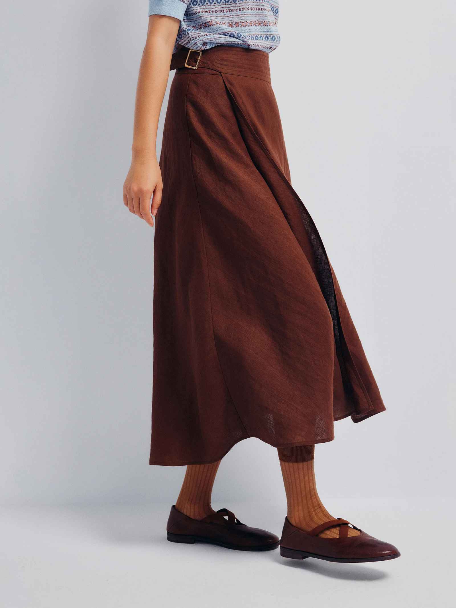 

Adjustable Waist Wrap Skirt Linen A-Line Hip Concealing Slimming High Waist Half Skirt Simple Style Ladies' Daily Wear