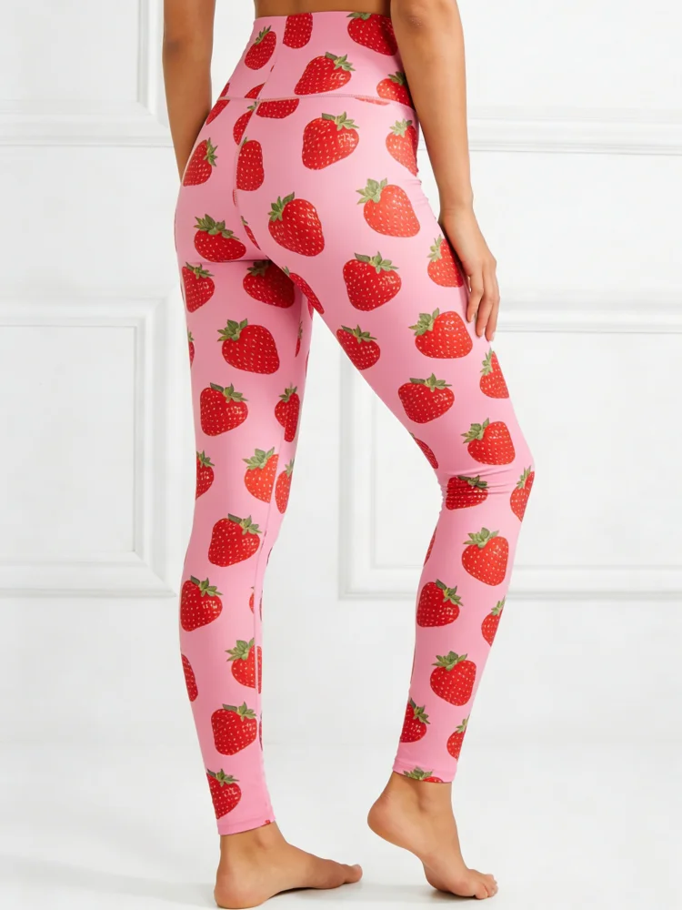 

Sweet Girl's Leggings Fashion Strawberry Print Women's Trousers Versatile Casual Pants Fitness Yoga Pants Hot Sell Women Clothes