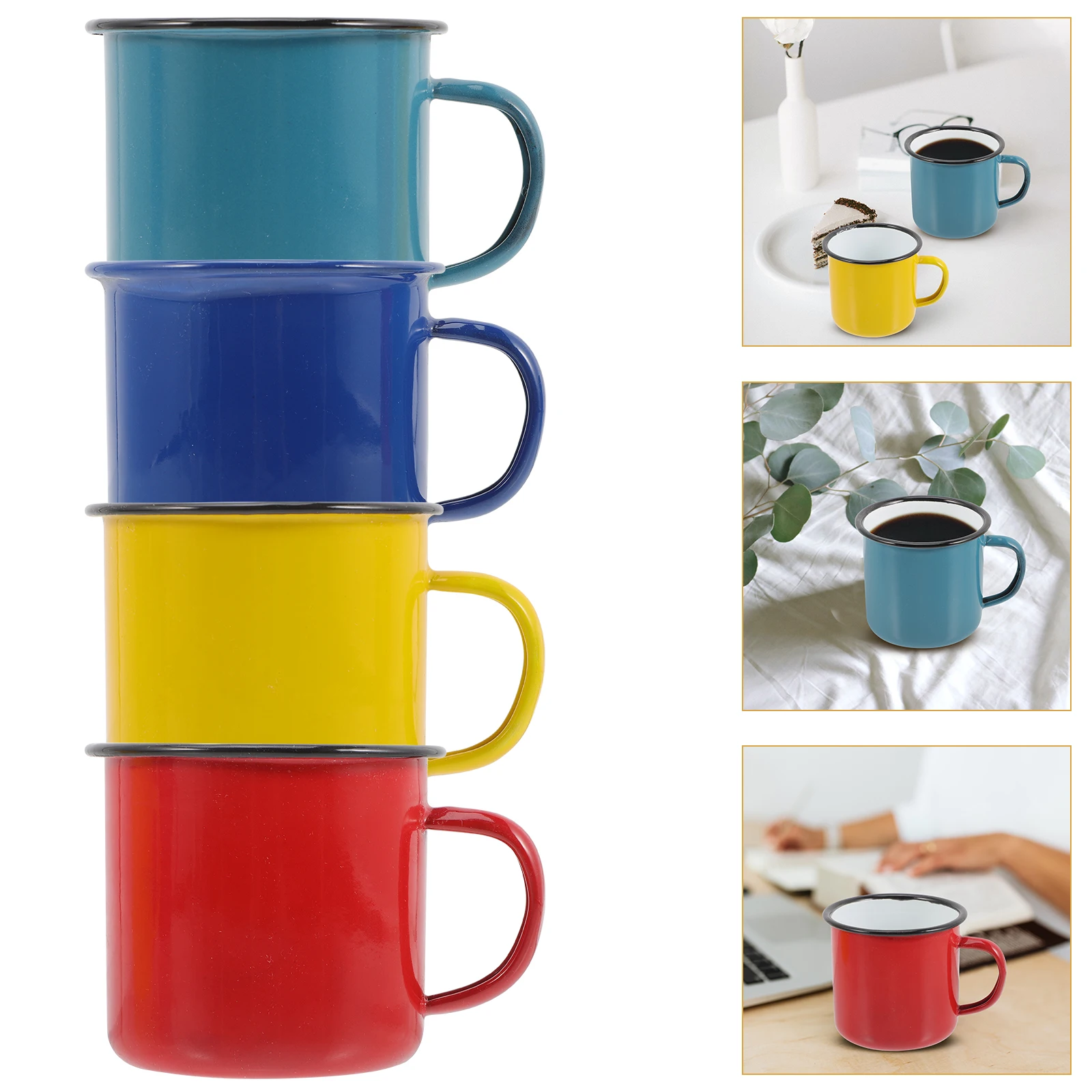 

4pcs Enamel Mugs Camping Coffee Cups Thickened Portable Mug For Home Office Dessert Shops Gift