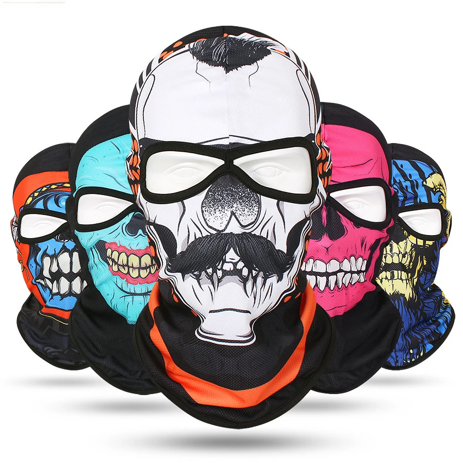 Outdoor Sports Skull Balaclava for Men, 2 Holes Full Face Scarf, Windproof Headgear Caps, Motorcycle Bicycle Helmet Liner Hat,