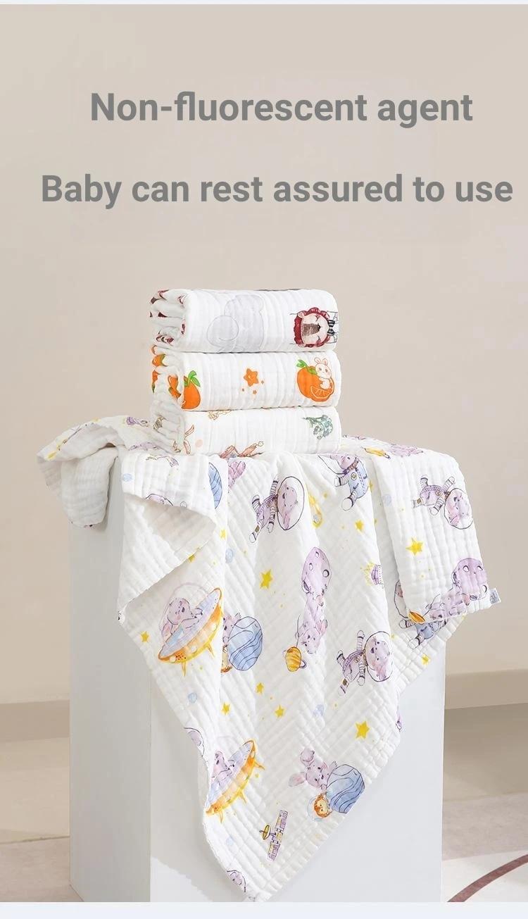 Newborn Baby Bath Towel Muslin 100% Cotton 6 Layer Gauze Skin-friendly Infant Washcloth Bathrobe Baby Wrap Blanket Shower Towel