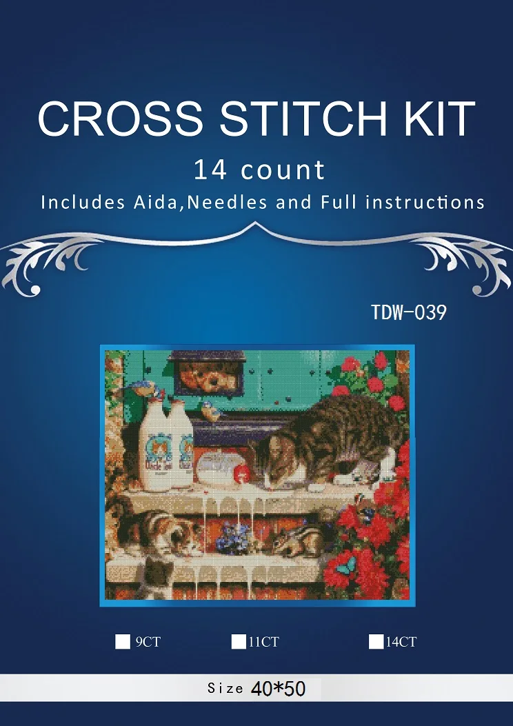 

Counted Cross Stitch Kits, Needlework Crafts, DIY Arts, Handmade Decor, Cats 3, 14 CT, DMC, New