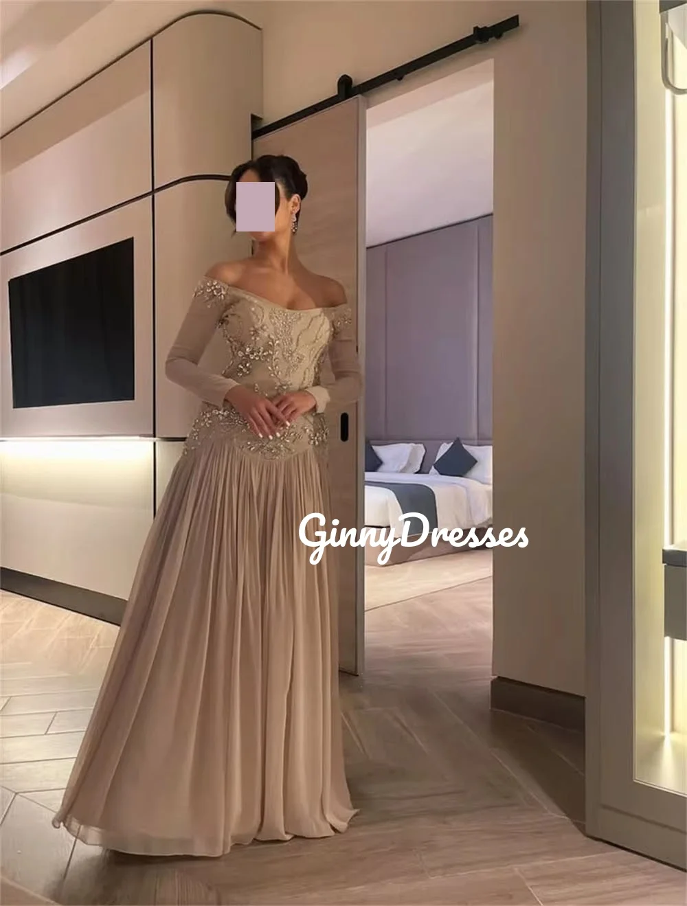 فساتين للحفلات الراقصة على شكل حرف a مخصصة خارج الكتف بطول الأرض مطرز فساتين سهرة فاخرة بأكمام طويلة Vestidos De Fiesta Zi #3