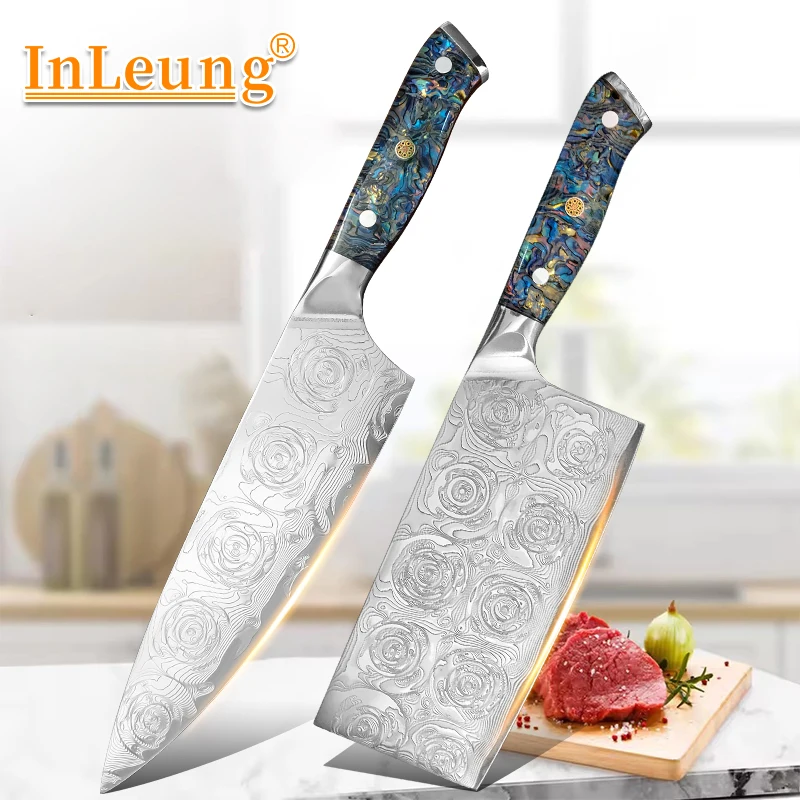 Professional Damascus Utility Chef's Knife Abalone Shell Handle Super-Sharp Blade Meat And Vegetable Kitchen Knife Cooking Tools