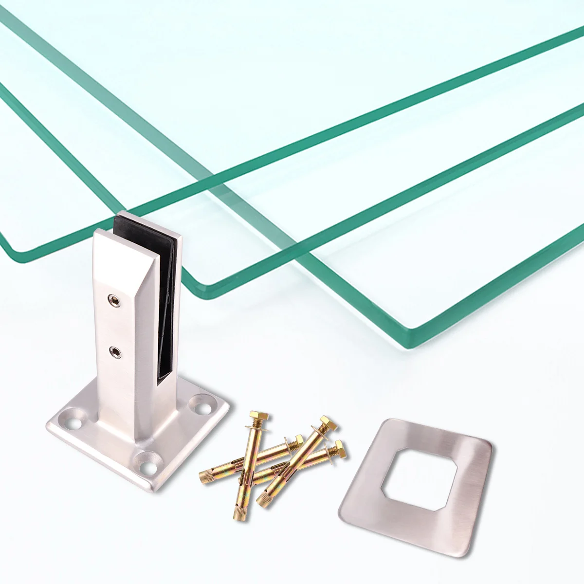 

Stainless Steel Glass Clamp No Punch Hole Durable Glass Fixing Tool For Shower Room Wardrobe Use Bright Silver