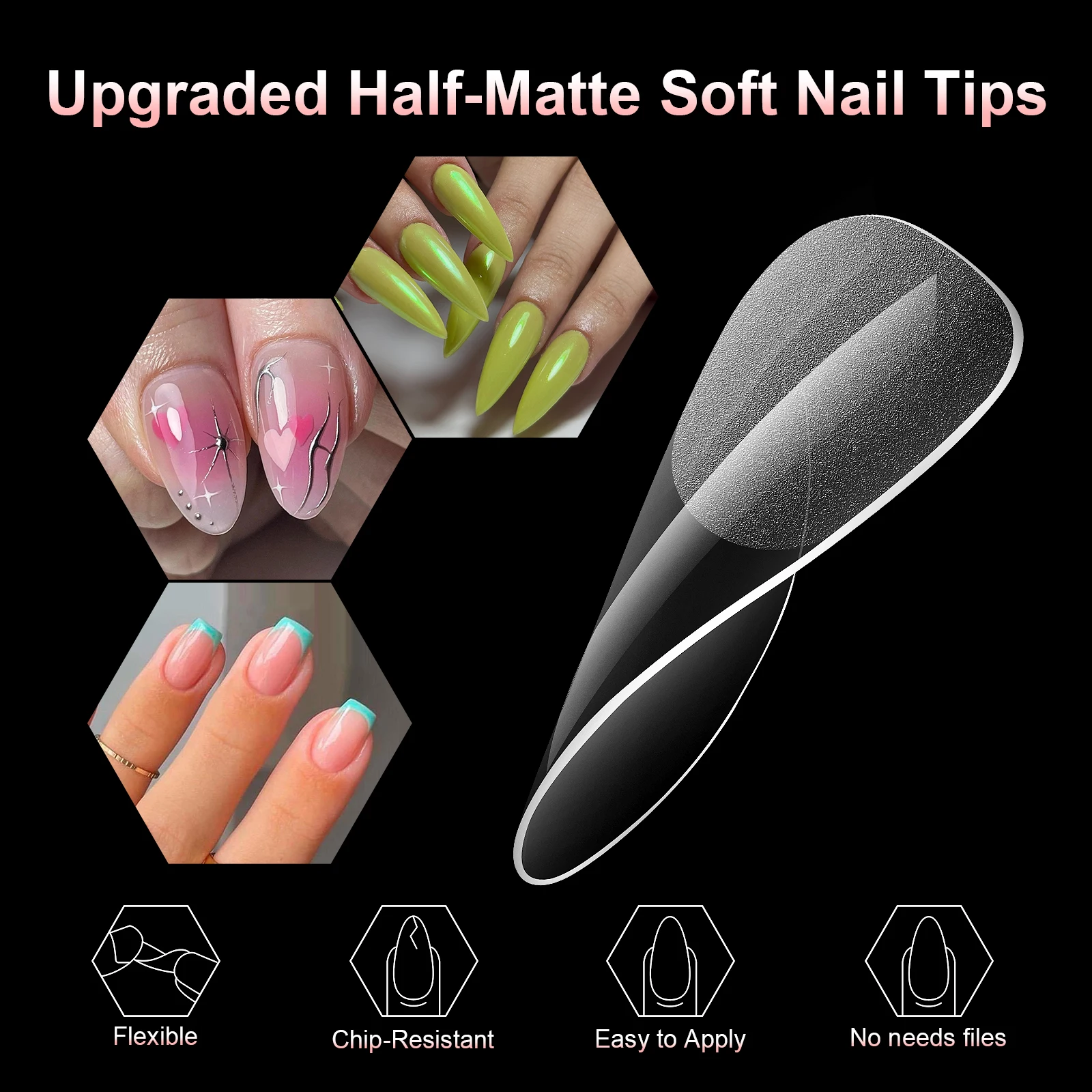 120 Stück Halbmatte Verlängerungs-Gel-Tips, Mandel-, Stiletto-, Coffin- und French-Form, Künstliche Nägel, Vollabdeckung, Acryl, für Salon und Zuhause, Press-On-Nägel – Detail 3