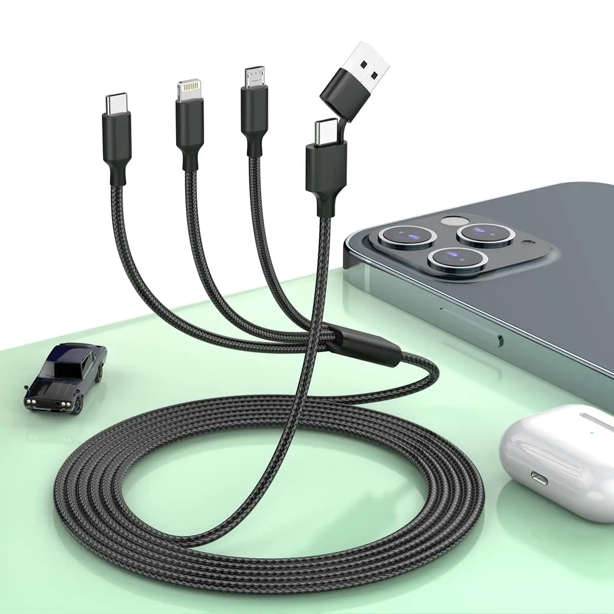 1.8M USB to Lightning Type C Micro USB Phone Cable Fast Charging Apple Nylon Braided Cord for iPhone Huawei LG Pixel Samsung