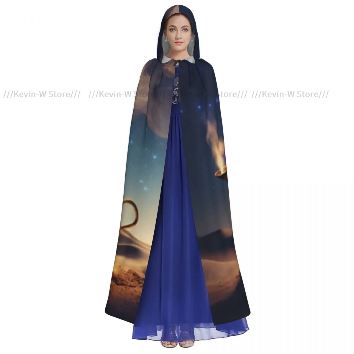 Unisex Witch Party Reversible Hooded Adult Vampires Cape Cloak Magic Lamp With Genie In The Desert