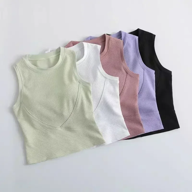 

Lemon Women Yoga Sport Vest With Chest Pad Ribbing Fabric Gym Running Bra Sleeveless Quick Dry Pilates Rraining Fitness Tank Top