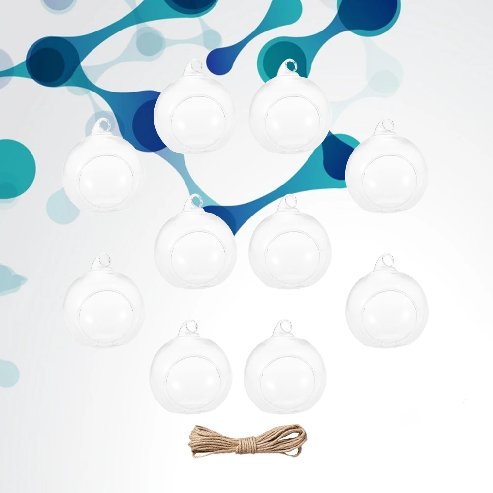10 قطعة كرة زجاجية عالية الجودة حامل معلق 6 سنتيمتر قاعدة مسطحة 9 متر حبل القنب الزفاف الزجاج ديكور معلق للحزب مكتب المنزل