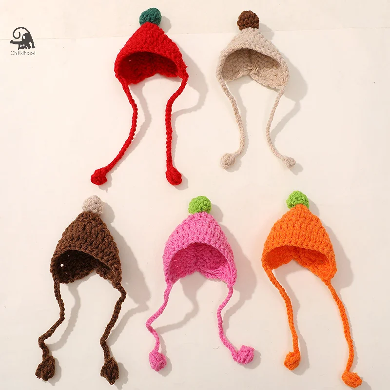 2Pcs Cute DollHouse Doll Hat Mini Straps Handmade Woven Hook Knitted Woolen Head Covers DIY Doll Decoration Toy For Children