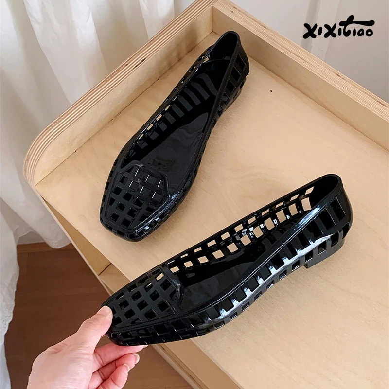 XIXITIAO Summer Women's Sandals French Crystal Casual Fashion 2026 Elegance Flat Transparent Silver Hollow Jelly Shoes Ladies image 6