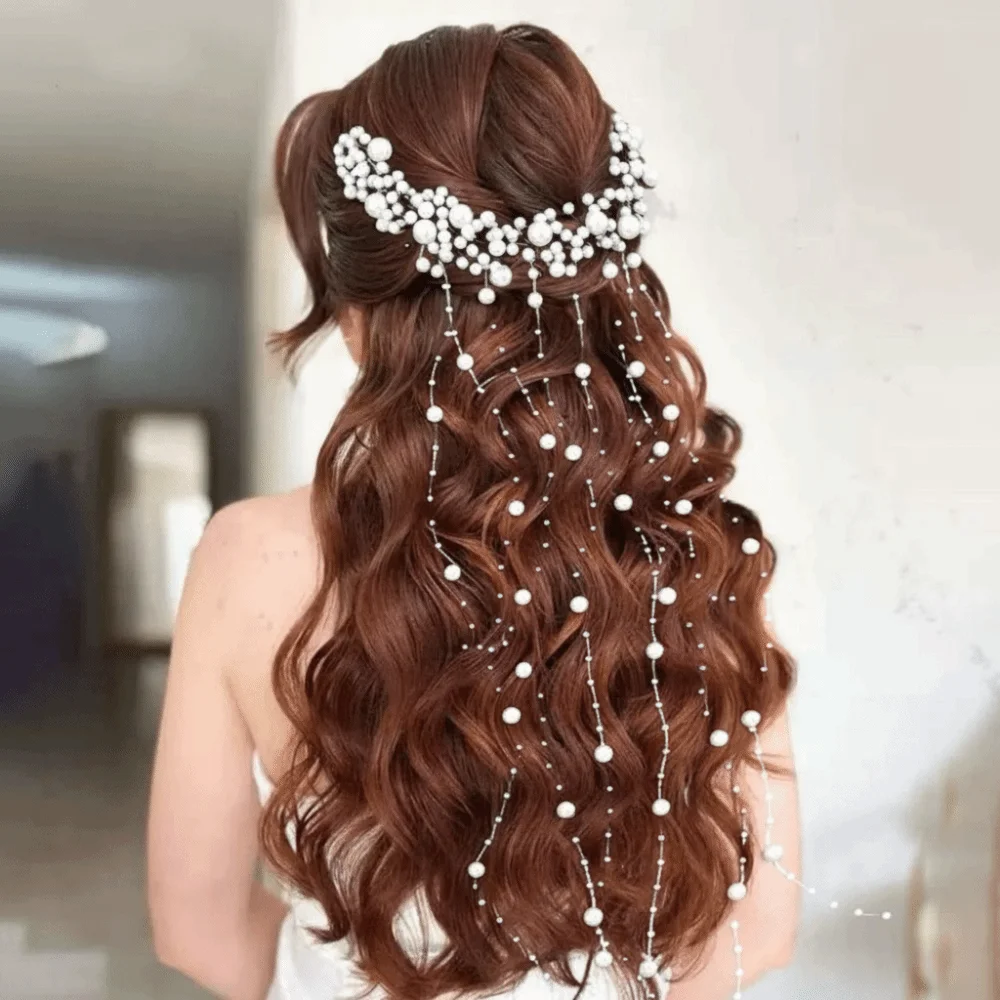 Elegant Bridal Hair Comb Artificial Pearl Exquisite Bead Bride Hair Clips Tassel Decoration Headpiece Jewelry Bride Wedding