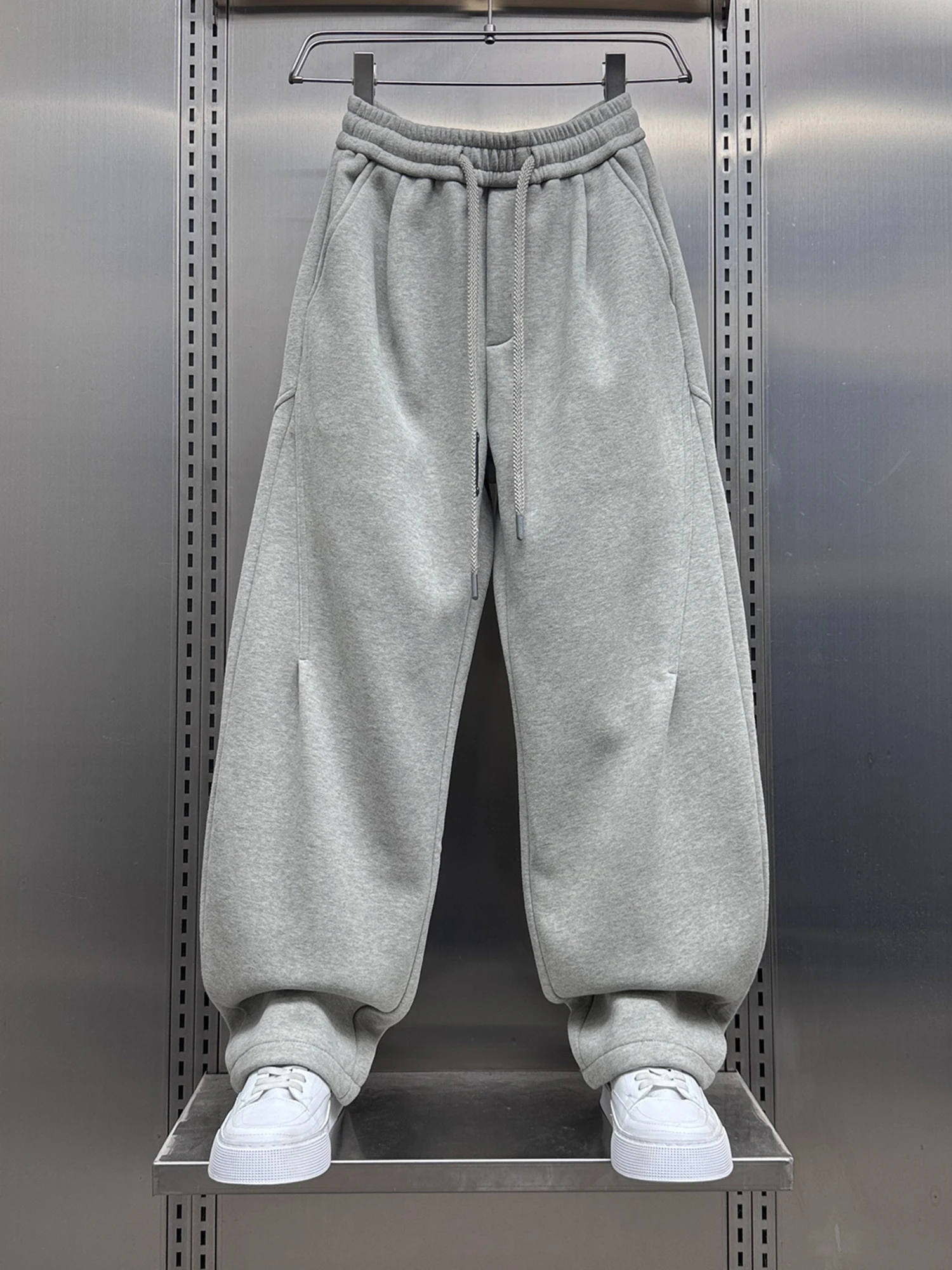 

Men's Fce Lined Straight Leg Casual Pants Dstring Sports Trousers Loose Fit Autumn Winter New Sle Youth Trendy