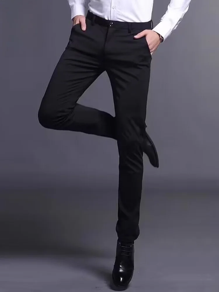 

Men's Casual Pants Elastic Slim Straight Busin Long Trousers Spring 2024 Youth Active Sle Polyester Blend