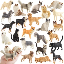 Oenux 4pcs Dog Animals Model Set Action Figure Rottweiler Shiba Inu Persian Cat Siamese Figurines Cute Education Toy Kids Gift