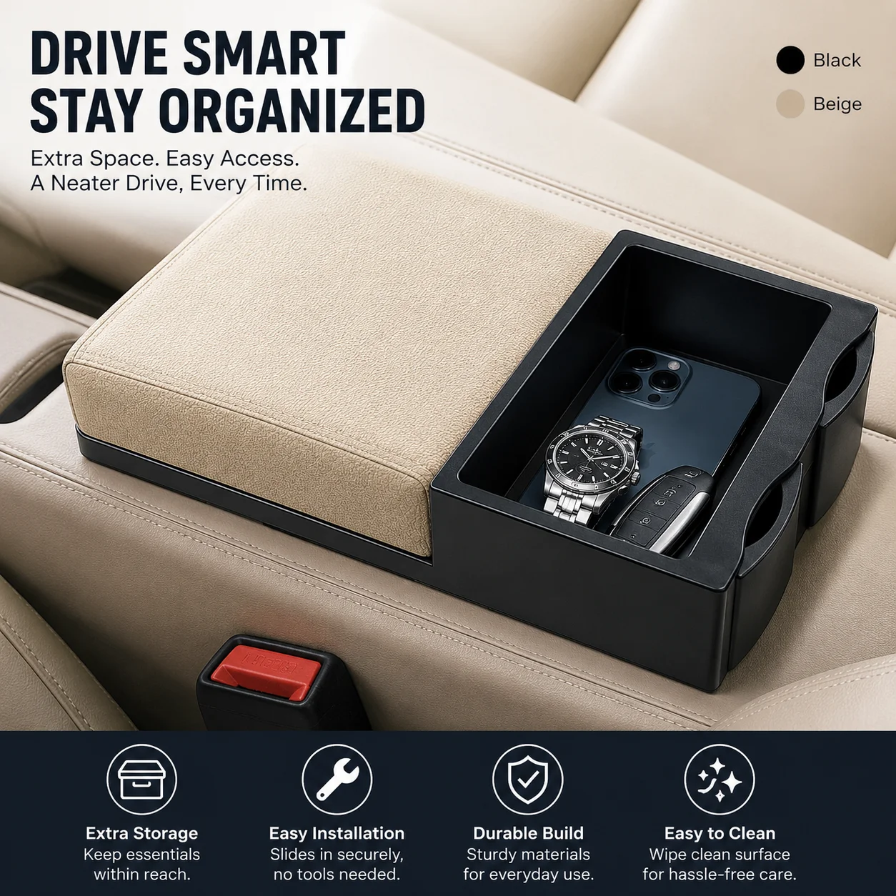 

auto Center Console Armrest Heighten Cushion With 2 Telescopic Cup Holder Tissue Box Auto Armrest Storage Box For Car Interior