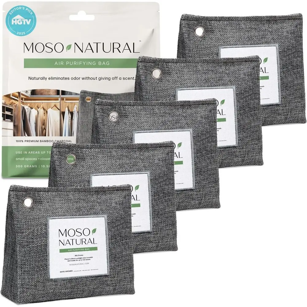 

Bamboo Charcoal Odor Absorber - 300g for Home, Pet, Closet & Small Spaces, Lasts 2 Years, Unscented (5 Pack)