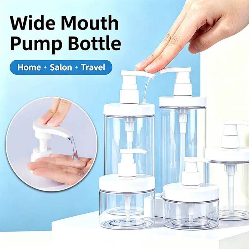 10-20個入り-300-500-1000ml-空の透明プラスチックポンプボトル-シャワーソープディスペンサー-広口-詰め替え可能な旅行用化粧品容器