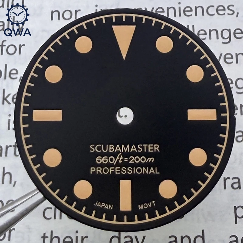 Qwa 28.5mm nh35 clássico retro preto-laranja mostrador verde luminoso ajuste nh35 acessórios de relógio automático