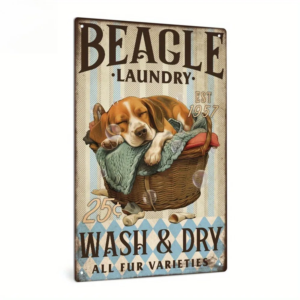 1pc 2D Flat Vintage Beagle Laundry Metal Sign 1957 Established Farmhouse Laundry Room Decor
