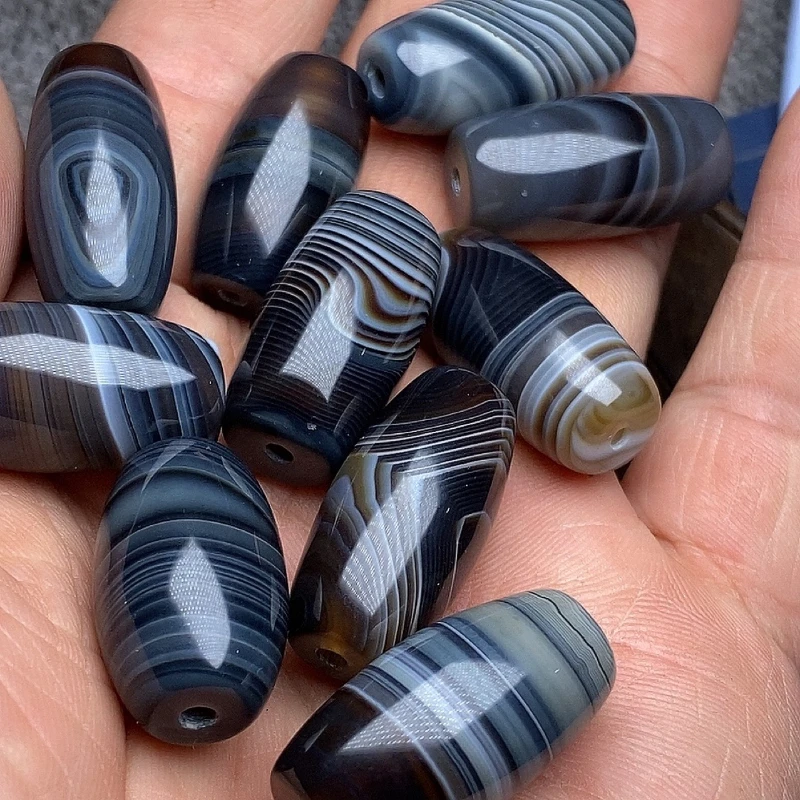 Natural Blue Qin Agate Beads 13x25mm Barrel Shaped Dzi Beads for Jewelry Making DIY Necklace Bracelet Handicrafts Accessories