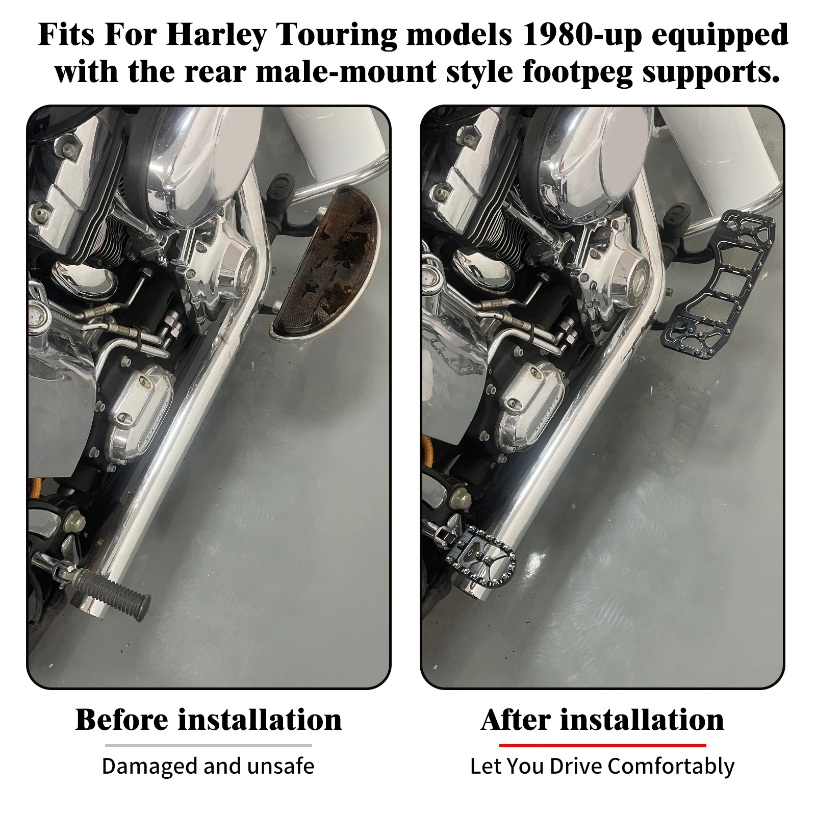 Motorcycle Front Footpeg Rear Footrest Driver Passenger Floorboard For Harley Touring Road Street Electra Glide FLHR Softail FLD