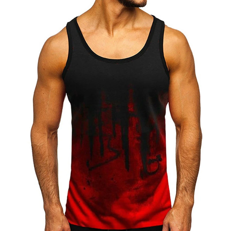 Tie-dye 3D Graphic Y2k Clothes Summer Men's Sports Tank Gym Fitness Tops Sleeveless O-Neck Gradient Print Plus Size Men Clothing