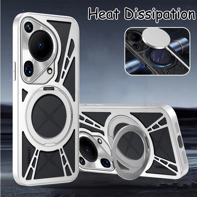 

For Huawei Pura 70 Ultra P60 Pro Hollow Heat Dissipation Cooling Case Mate 70 60 50Pro Plus Magnetic Heavy Duty Ring Stand Cover