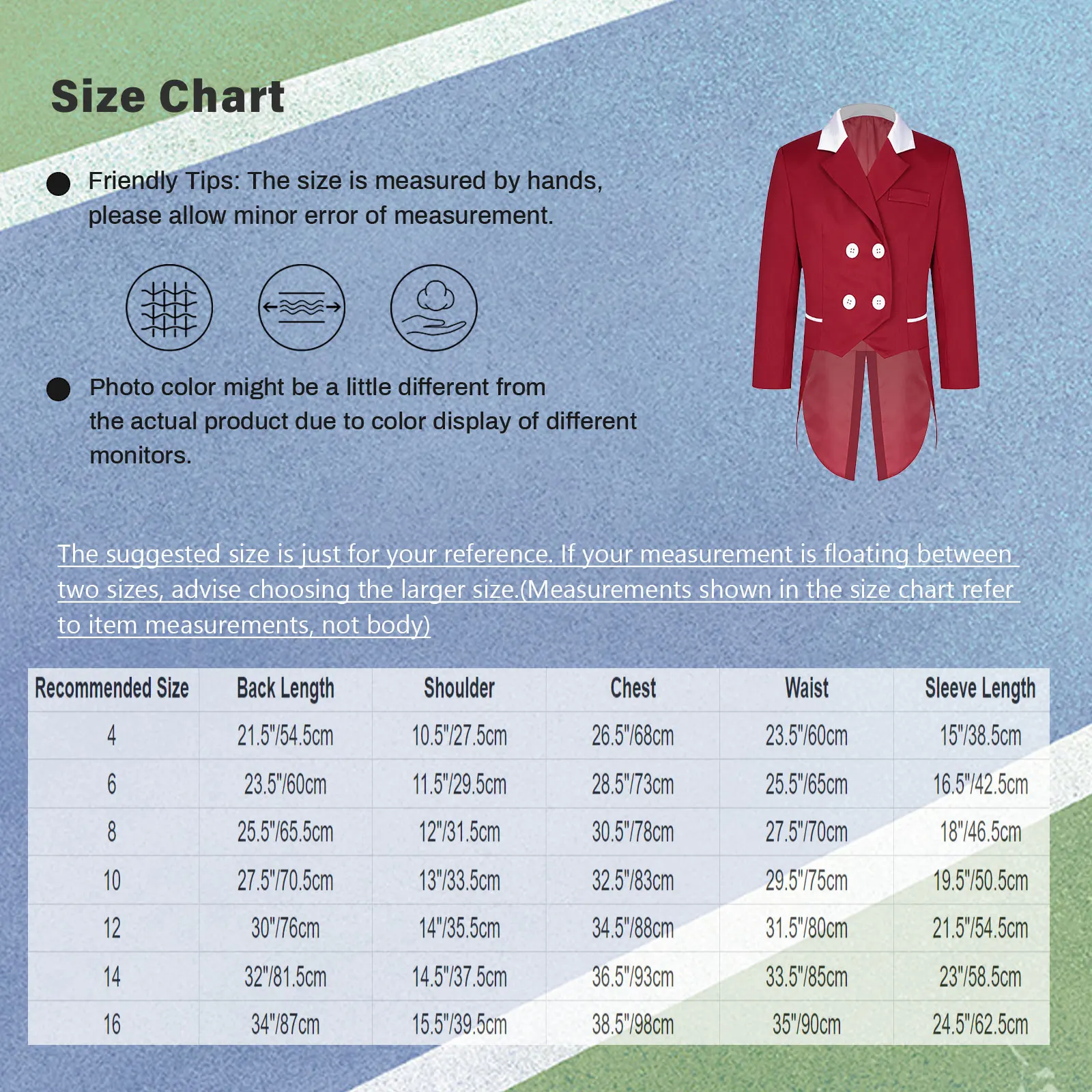 Kids Girls Equestrian Tailcoat Blazer Contrasting Lapel Button Irregular Hem Horse Riding Jacket Breathable for Show Competition view 6